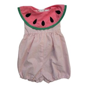 Vintage 1990s Watermelon Pink Striped Romper